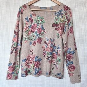 Vintage Floral Sweater Lambs Wool  Angora Soft Fluffy Warm Neutrals Earthy Tones